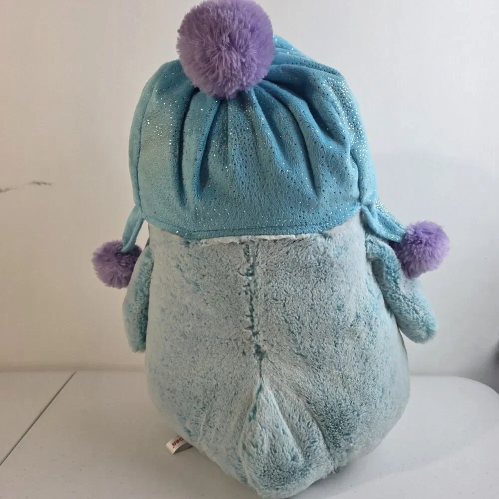 16” Aurora World Plush Blue Penguin Winter Hat W/ Purple Pom Pom Stuffed Animal